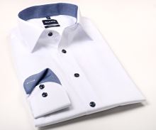 Koszula Olymp Modern Fit Natural Stretch – biała z niebieską wewnętrzną stójką i mankietem (1)
