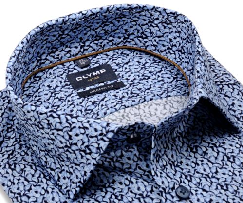 Koszula Olymp Modern Fit Twill – granatowa z niebieskim nadrukiem - ekstra długi rękaw
