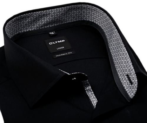 Koszula Olymp Luxor Modern Fit – czarna z czarno-białą wewnętrzną stójką - extra długi rękaw