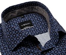 Koszula Venti Modern Fit – ciemnoniebieska w niebiesko-brązowy wzór z wewnętrzną stójką - extra długi rękaw