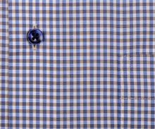 Koszula Eterna Modern Fit – w jasny niebiesko-beżowy wzór karo z wewnętrzną stójką - krótki rękaw