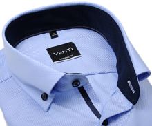 Koszula Venti Modern Fit – jasnoniebieska z delikatną strukturą i ciemnoniebieską stójką - extra długi rękaw