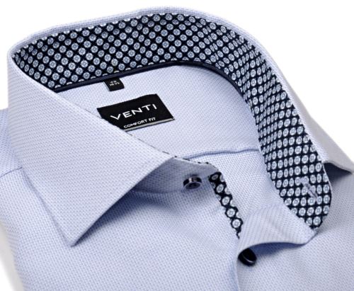 Koszula Venti Comfort Fit – w jasnoniebieski wzór, z niebiesko-białą wewnętrzną stójką i mankietem Koszula Venti Comfort Fit – w jasnoniebieski wzór, z niebiesko-białą wewnętrzną stójką i mankietem