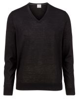 Sweter Olymp Level Five z wełny merino z domieszką jedwabiu - czarny - dekolt w serek