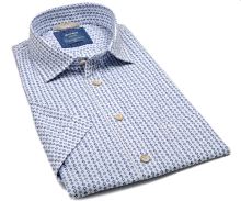Koszula Olymp Modern Fit Casual – biala z niebieskim wzorem rombu - krótki rękaw