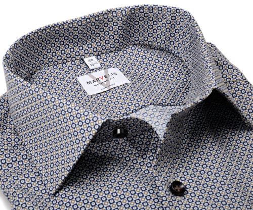 Koszula Marvelis Modern Fit - z niebiesko-beżowym mozaikowym wzorem