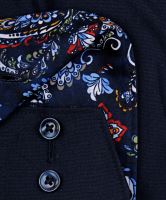 Koszula Olymp Luxor Comfort Fit – granatowa z kwiatową wewnętrzną stójką i mankietem