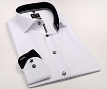 Koszula Olymp Level Five – biała z czarną wewnętrzną stójką i mankietem - extra długi rękaw