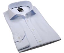 Koszula Olymp Super Slim – biała z delikatną strukturą w jasnoniebieską kratkę - extra długi rękaw