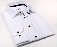 Koszula Marvelis Modern Fit – biała z ciemnoniebieską wewnętrzną stójką i plisą