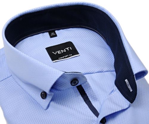 Koszula Venti Comfort Fit – jasnoniebieska z delikatną strukturą i ciemnoniebieską stójką wewnętrzną