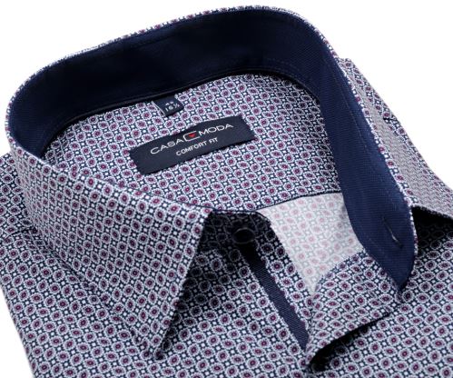 Koszula Casa Moda Comfort Fit – w fioletowo-niebieski wzór z ciemnoniebieską wewnętrzną stójką