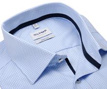 Koszula Olymp Level Five – luksusowa jasnoniebieska w kratę z wewnętrzną stójką i plisą