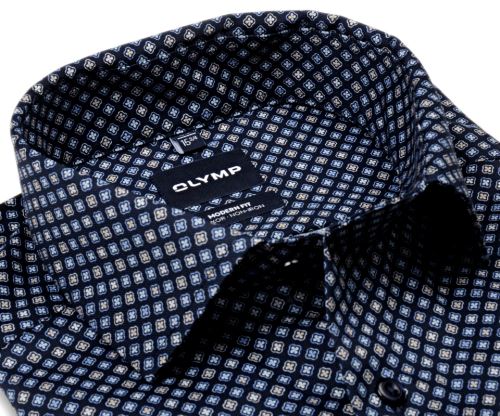 Koszula Olymp Modern Fit – granatowa z niebiesko-beżowym symbolem koniczyny - ekstra długi rękaw Koszula Olymp Modern Fit – granatowa z niebiesko-beżowym symbolem koniczyny - ekstra długi rękaw