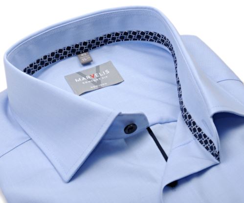 Koszula Marvelis Comfort Fit – bladoniebieska z granatową wewnętrzną stójką